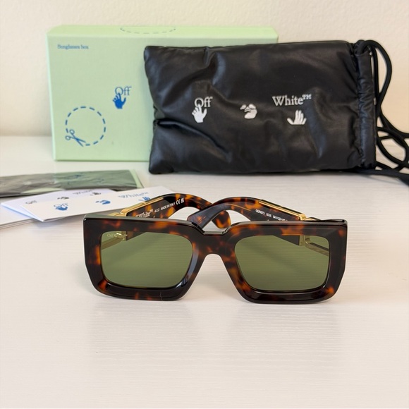 New! Off-White Tortoise Frame Sunglasses with Green Lenses, OERI073 6055 main image 8
